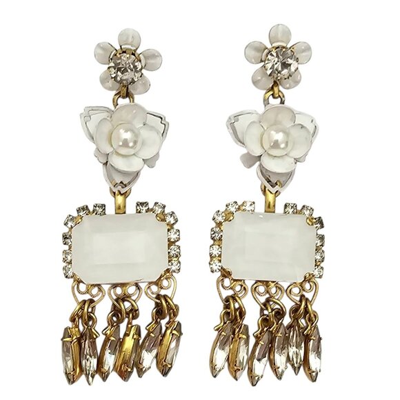 Elizabeth Cole Floral Rhinestone Faceted Glass Dangle Post Earrings - Picture 7 of 7